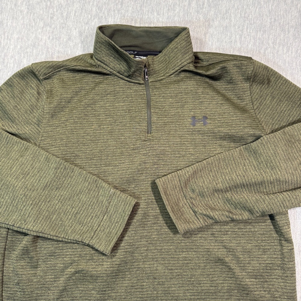 Under Armour Sweatshirt Men XXL Green Quarter Zip Pullover Mock Neck Fleece Basi